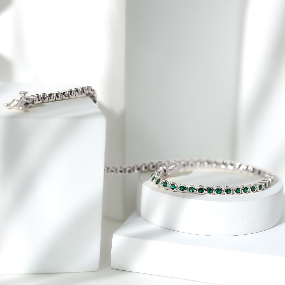 Bezel Set Lab Created Emerald Tennis Bracelet for Women