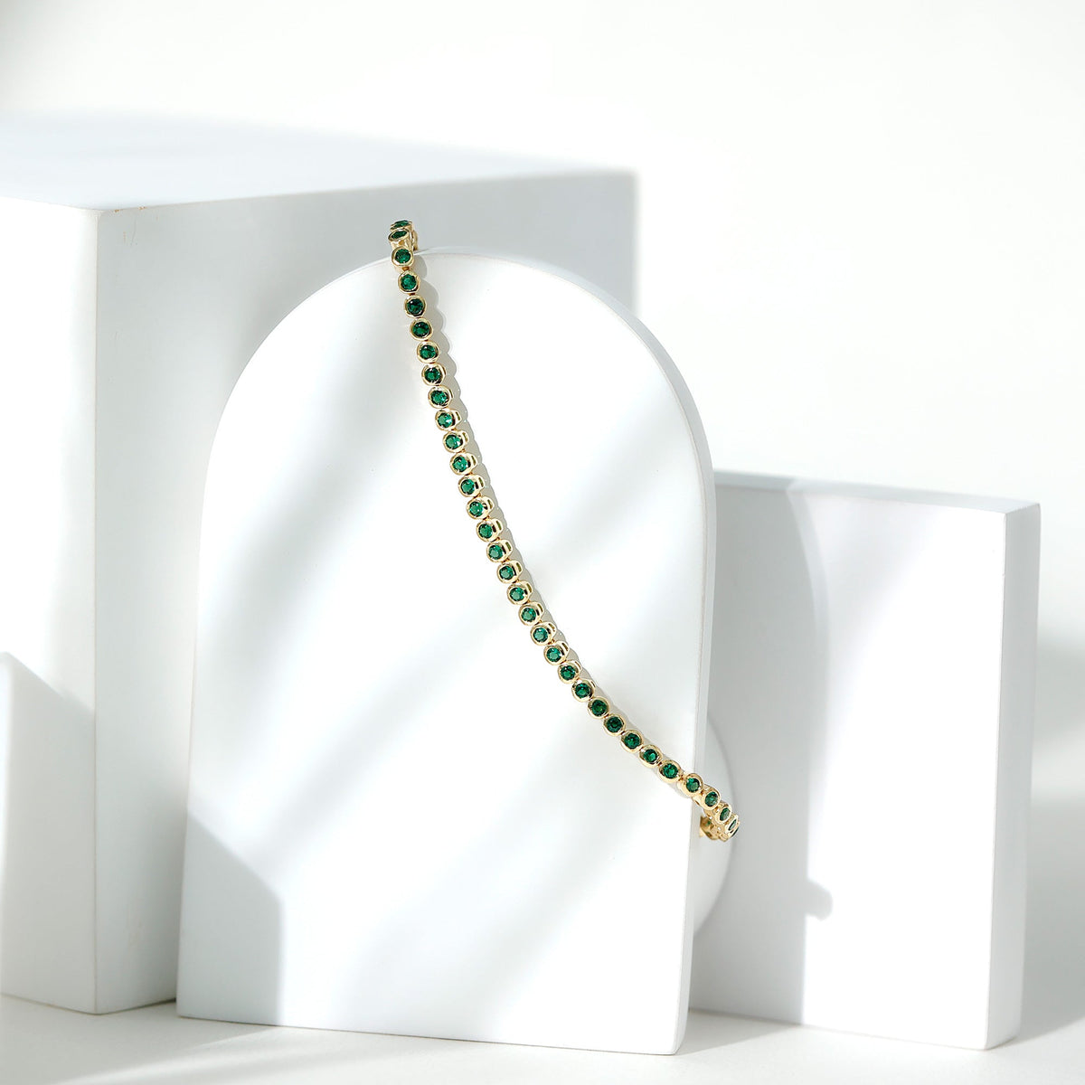 Bezel Set Lab Created Emerald Tennis Bracelet for Women