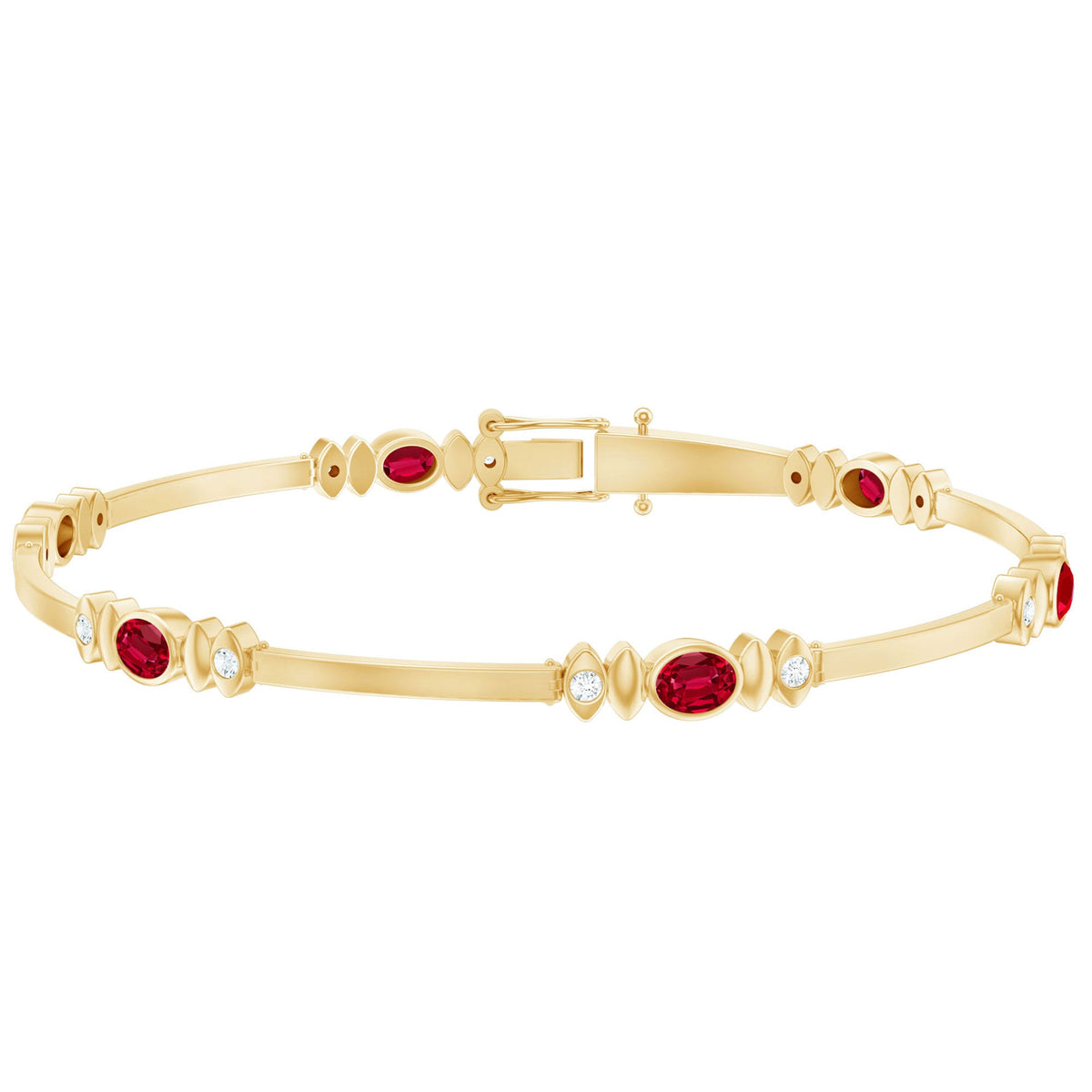 Oval Lab Grown Ruby Link Bracelet with Diamond