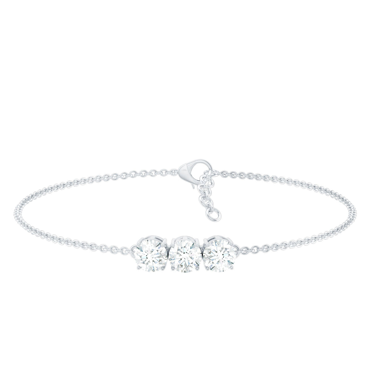 Three Stone Moissanite Chain Bracelet