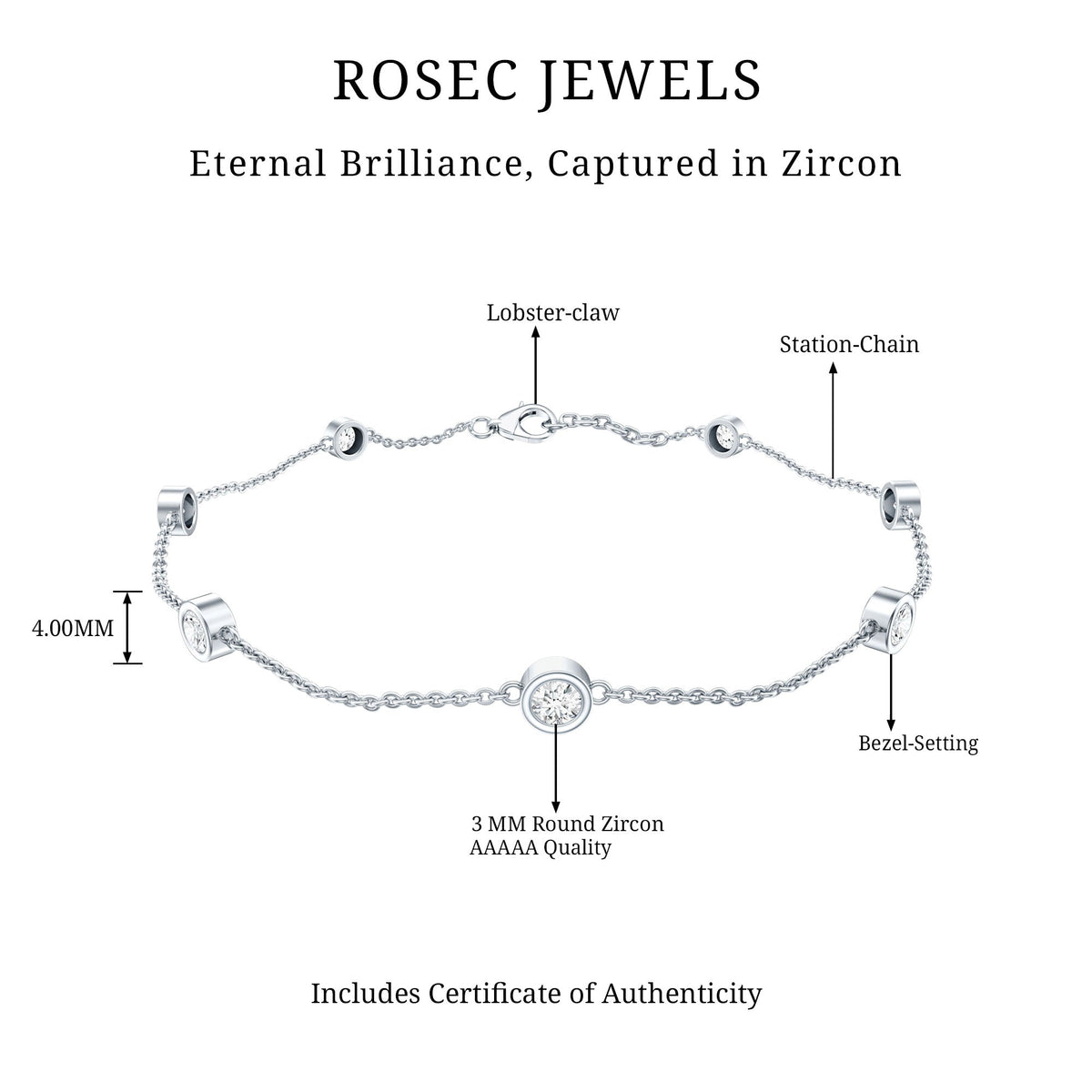 Cubic Zirconia Station Bracelet in Sterling Silver