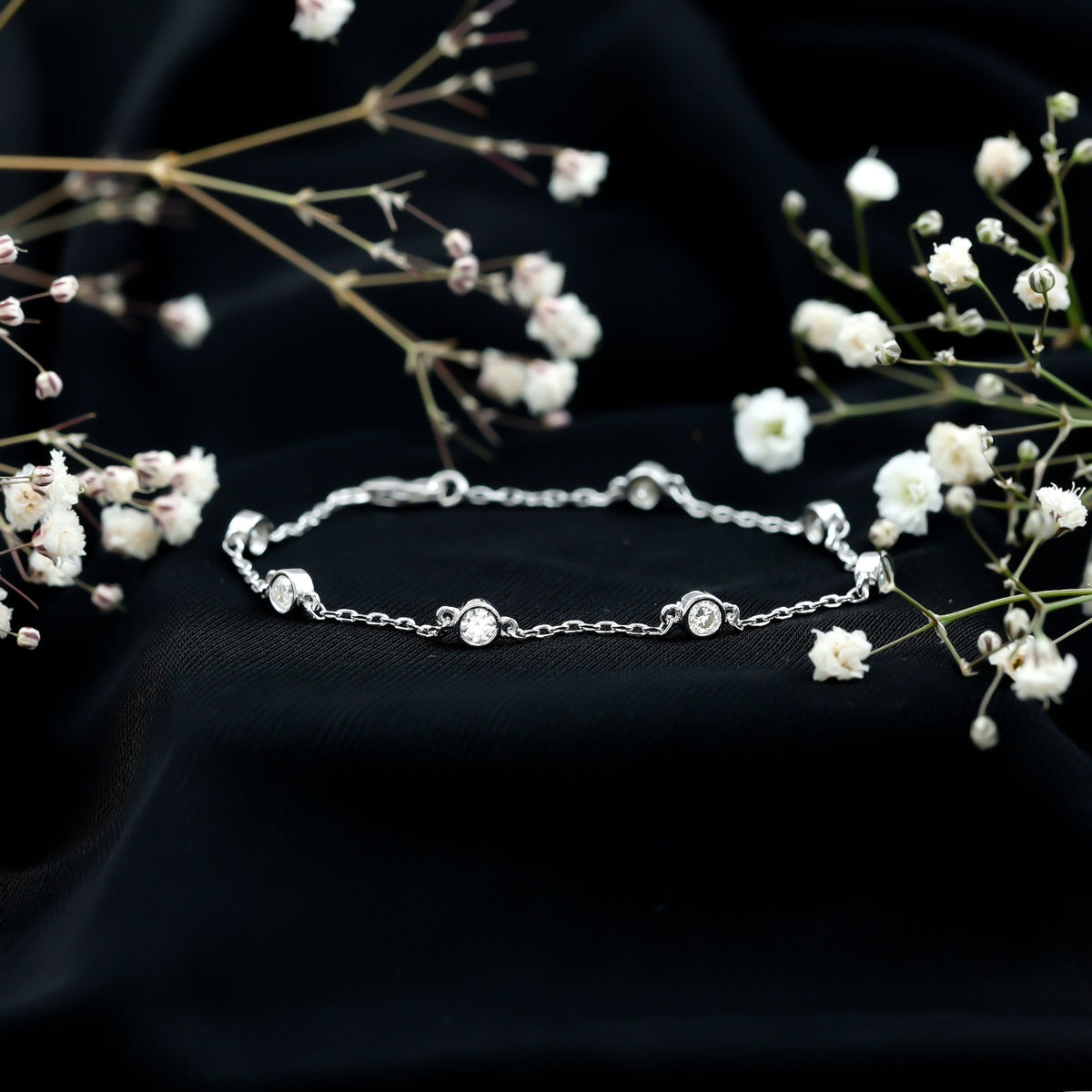 Cubic Zirconia Station Bracelet in Sterling Silver