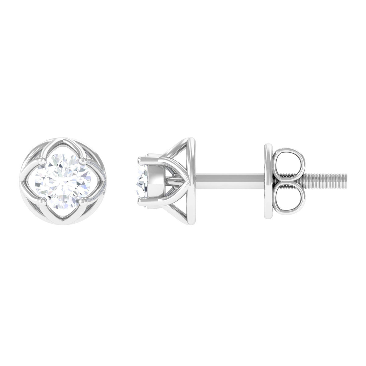 Round Diamond Solitaire Stud Earrings with Screw Back