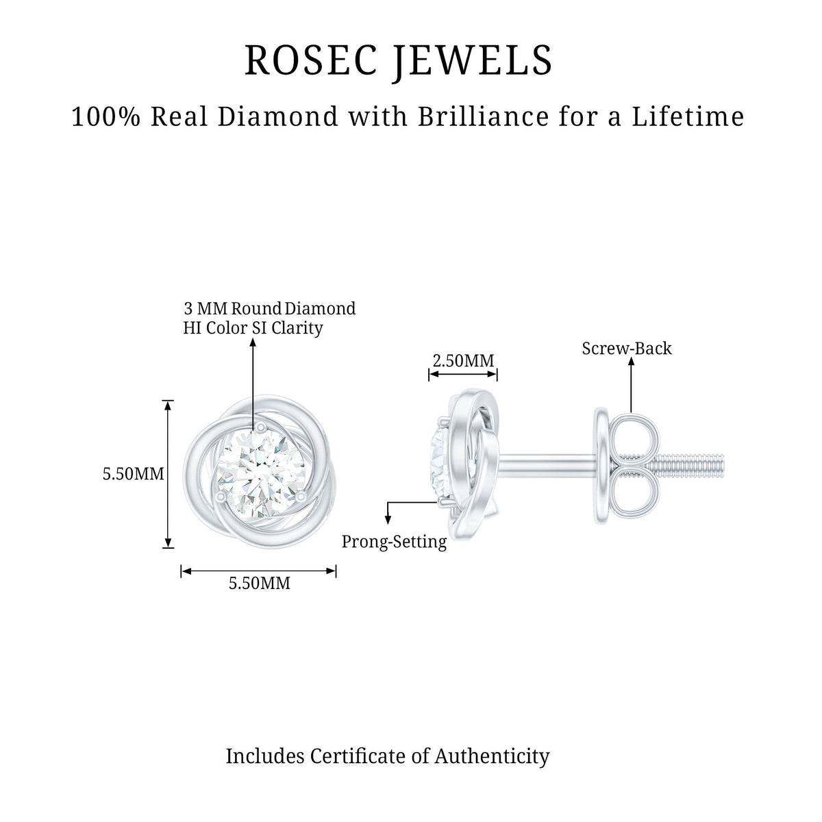 Real Diamond Swirl Stud Earrings for Women