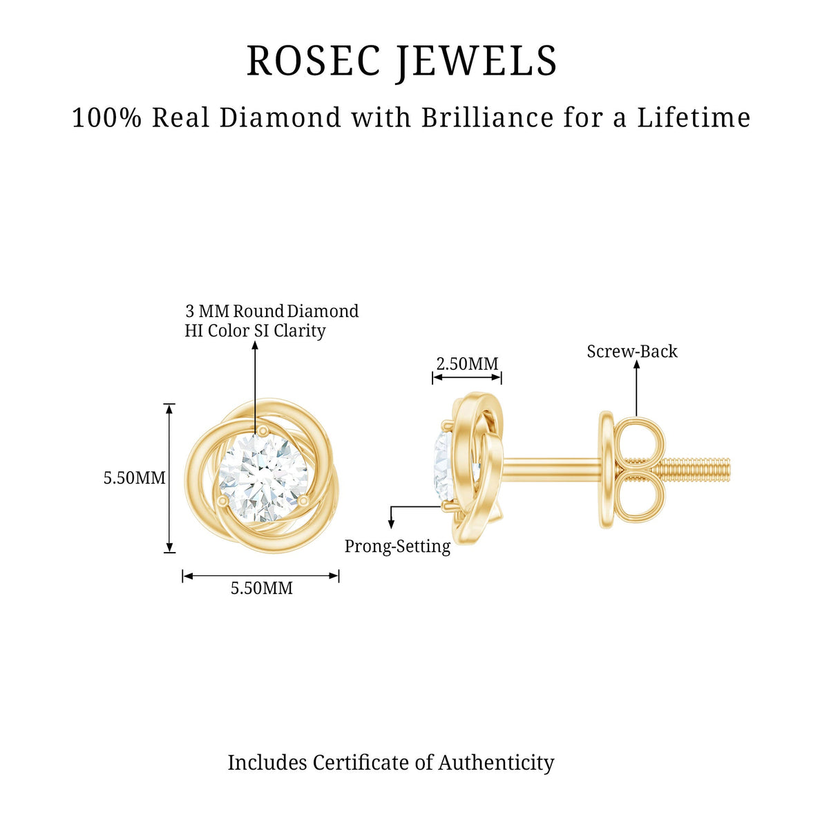 Real Diamond Swirl Stud Earrings for Women