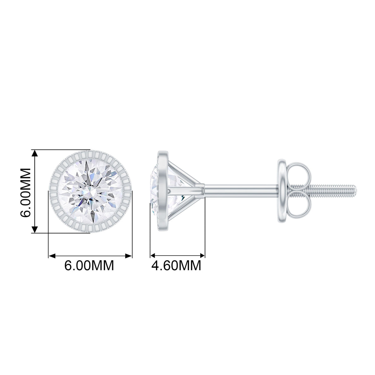 Round Diamond Solitaire Stud Earrings in Bezel Setting