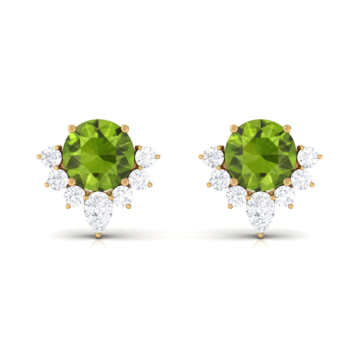 Real 1.8 Carat Peridot Stud Earrings with Diamond Half Halo