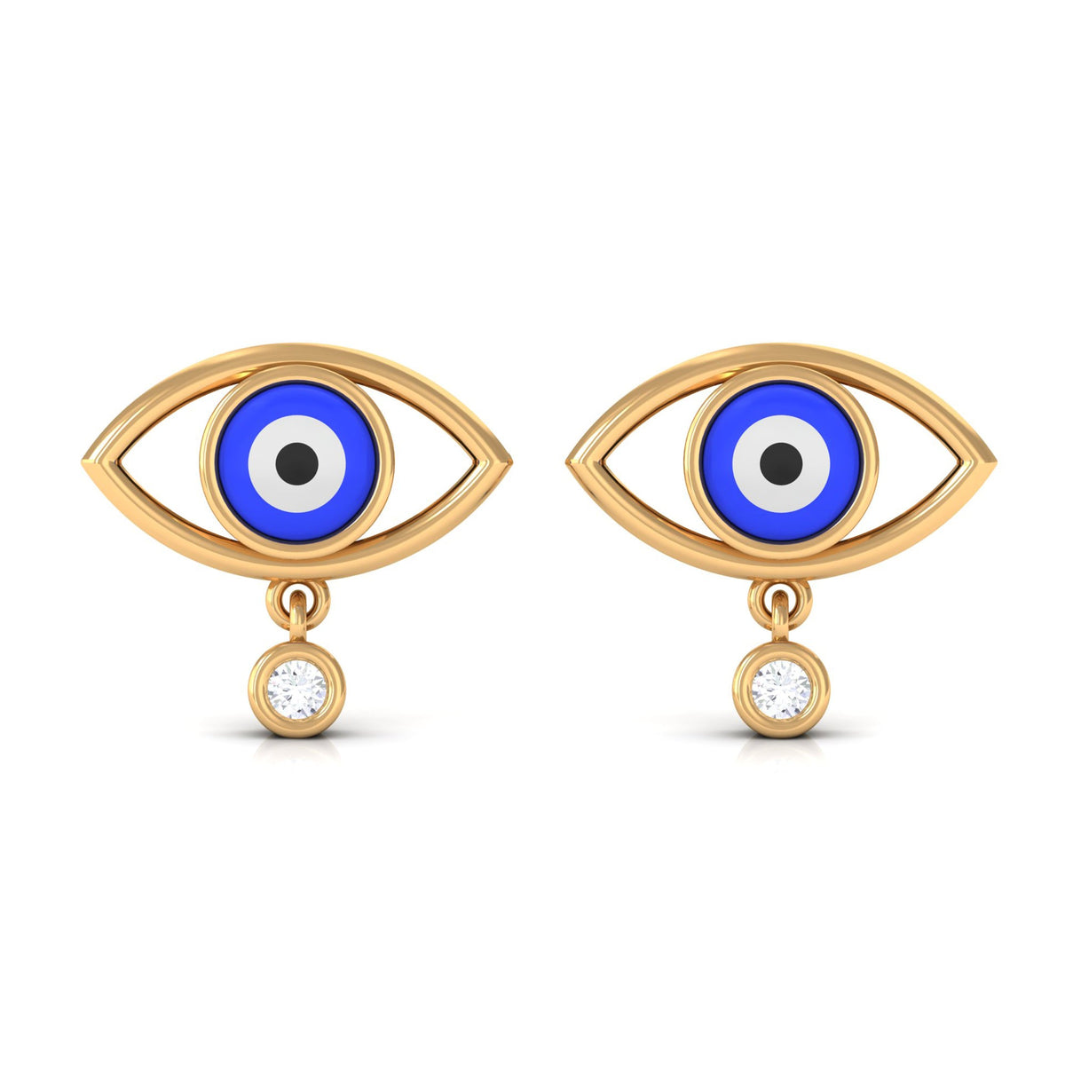 Classic Evil Eye Stud Earrings with Moissanite Drop in Bezel Setting