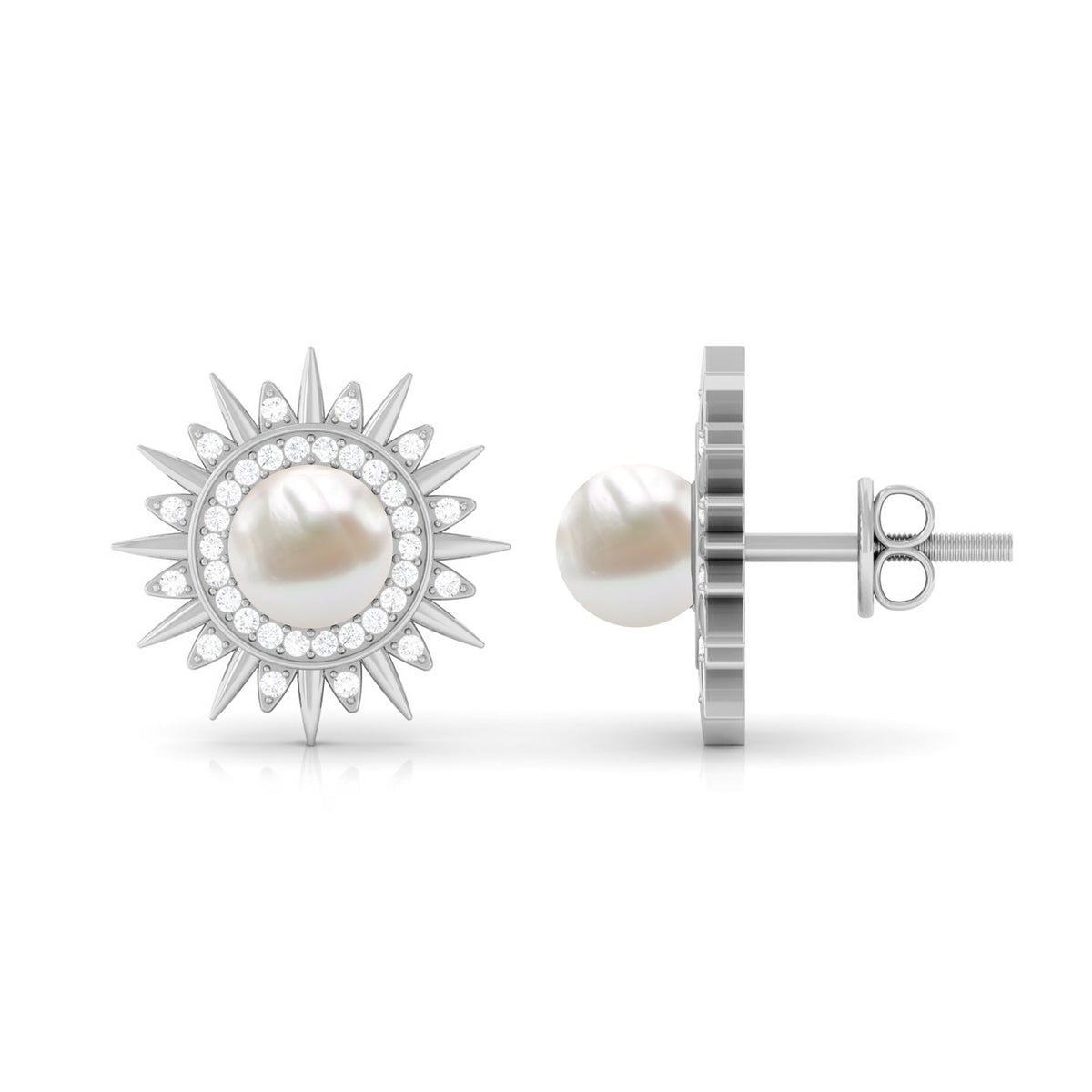 Cultured Freshwater Pearl Diamond Sunburst Earrings