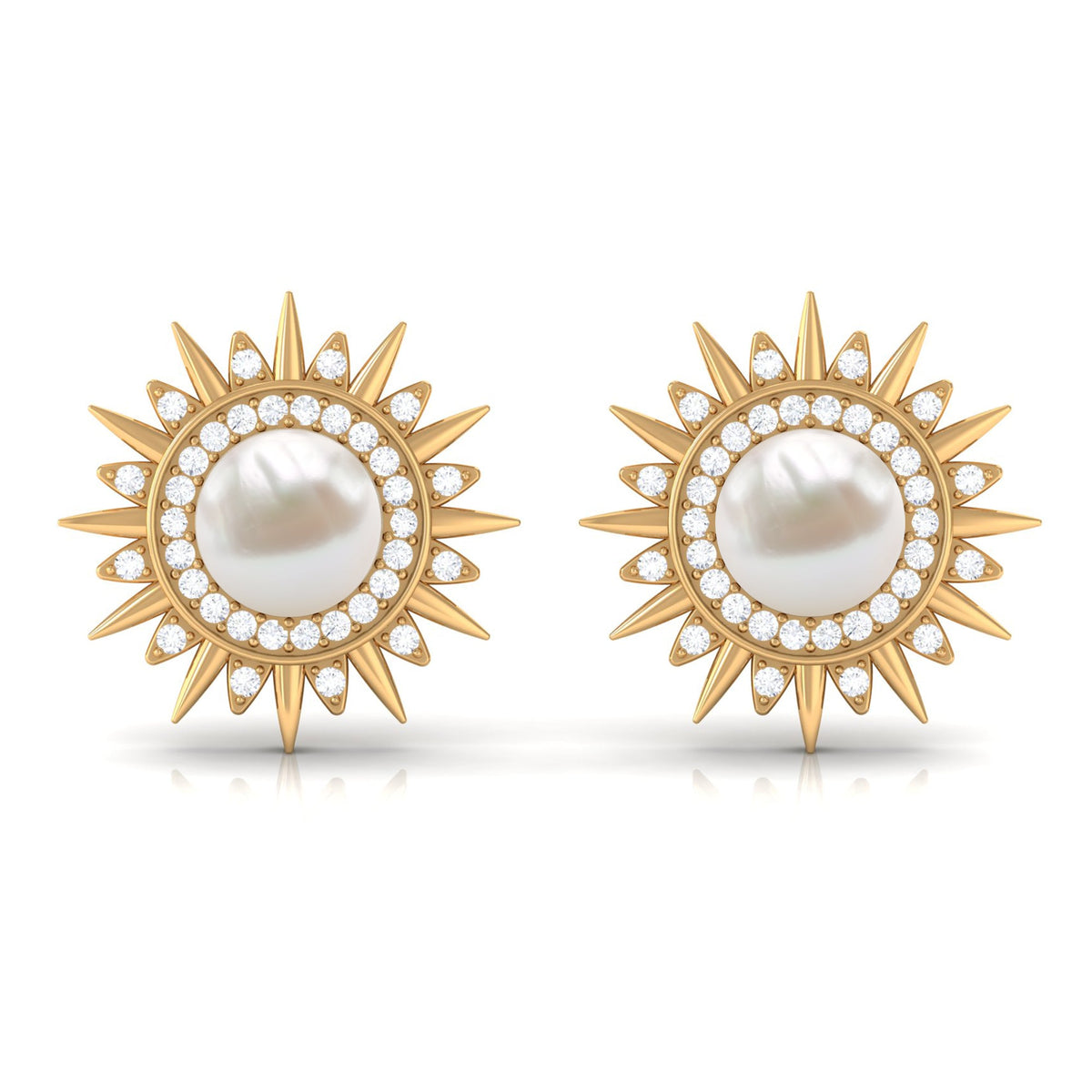 Cultured Freshwater Pearl Diamond Sunburst Earrings