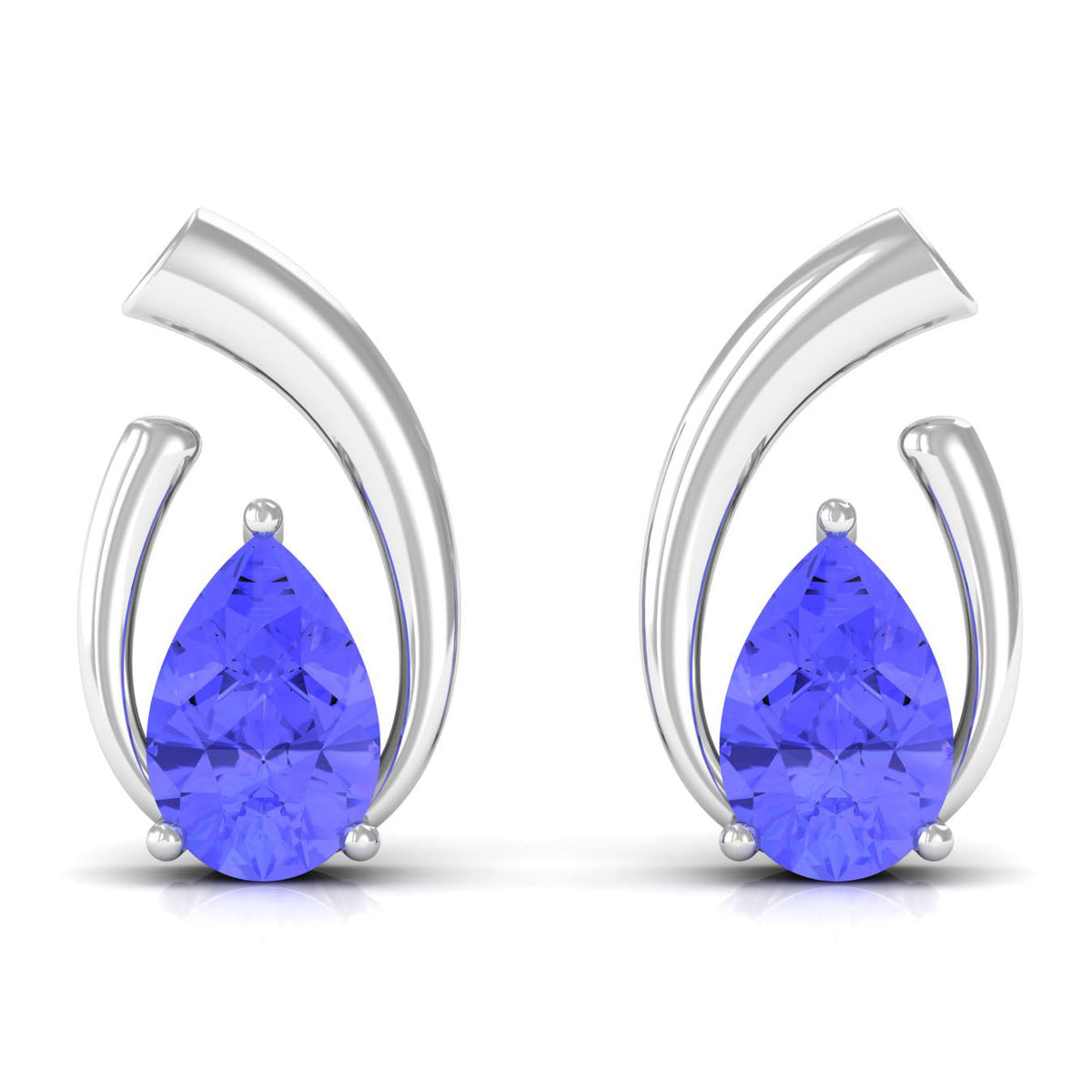 Real Tanzanite Solitaire Teardrop Stud Earrings