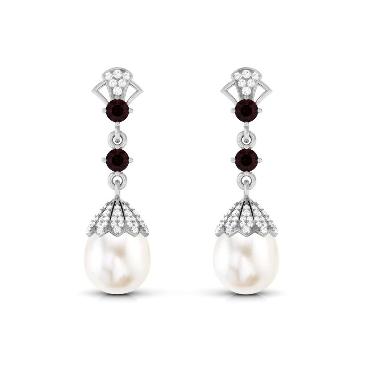 Vintage Inspired Pearl Dangle Earrings with Garnet