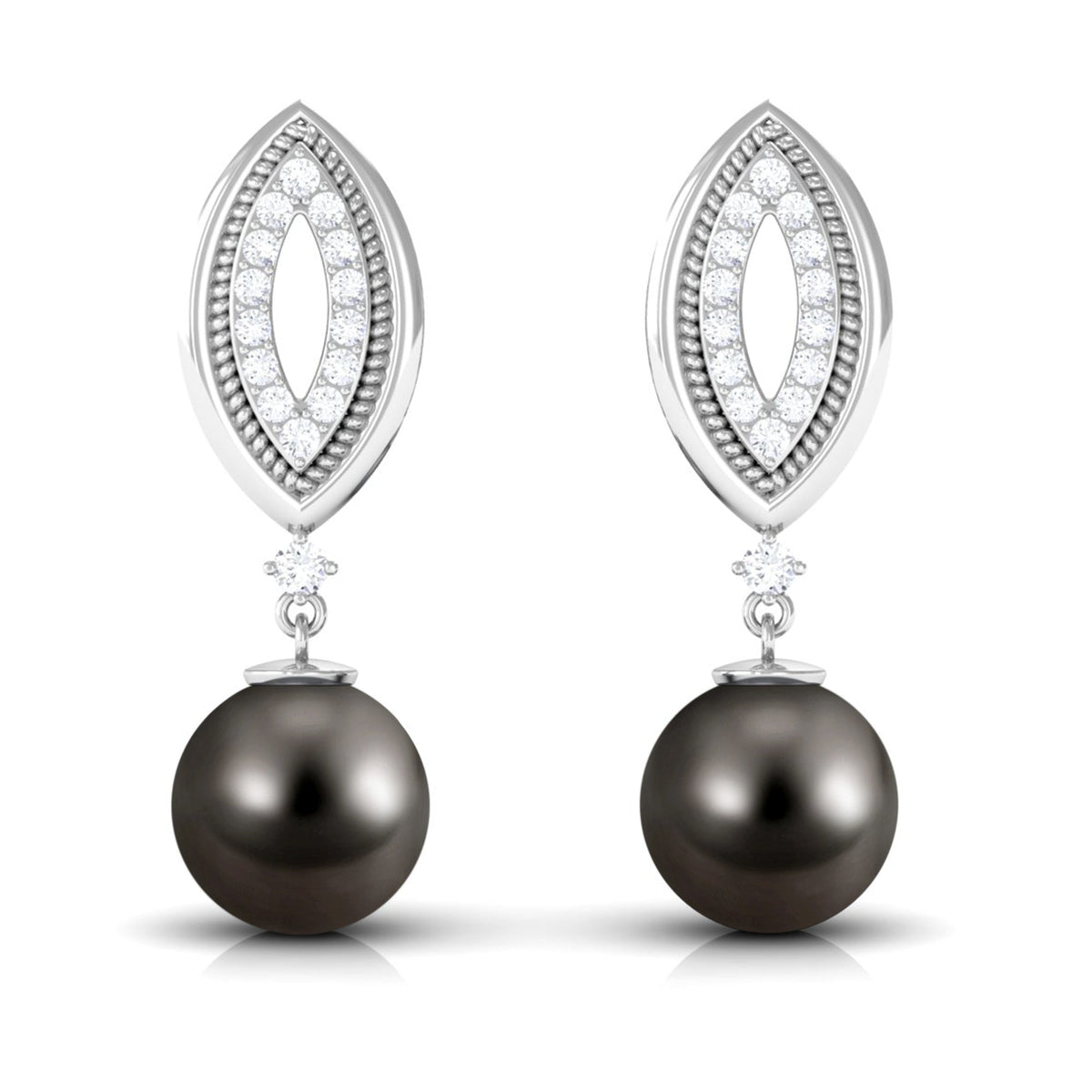 Cultured 15 Carat Tahitian Pearl Wedding Drop Earrings with Diamond