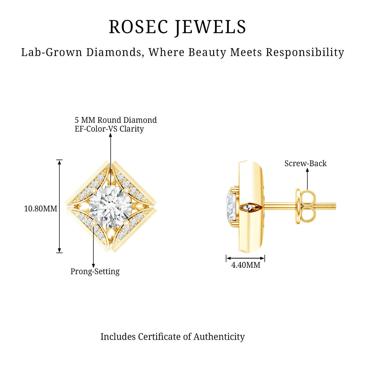 Classic Lab Grown Diamond Stud Earrings With Screw Back