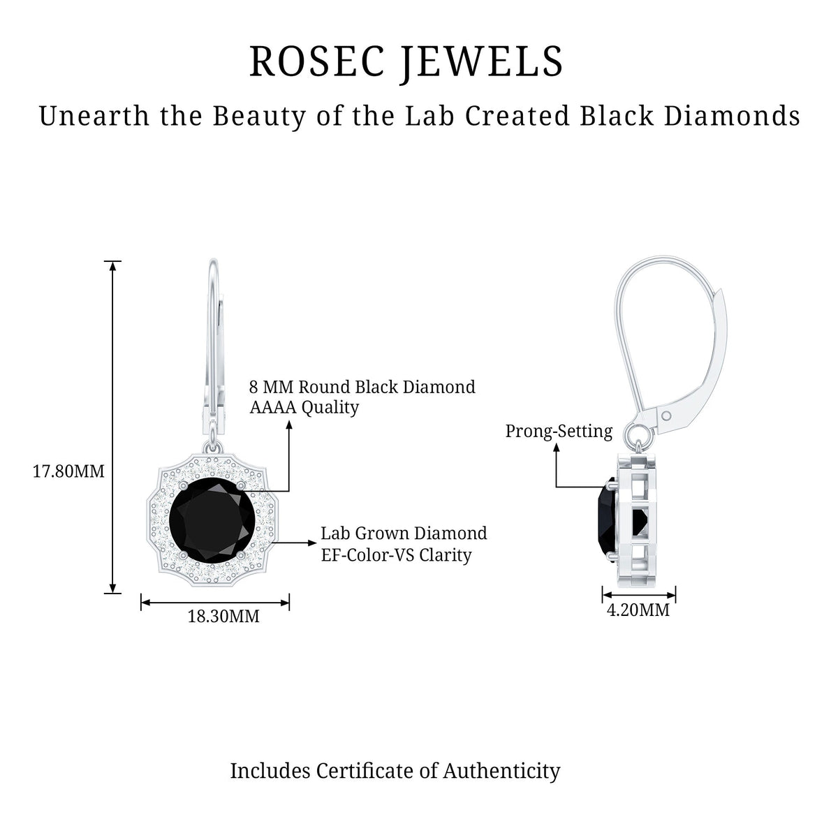 Lab Grown Black Diamond Drop Earrings with Diamond Halo