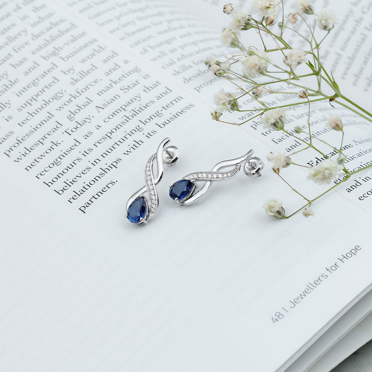 Lab Grown Blue Sapphire Infinity Drop Earrings with Diamond