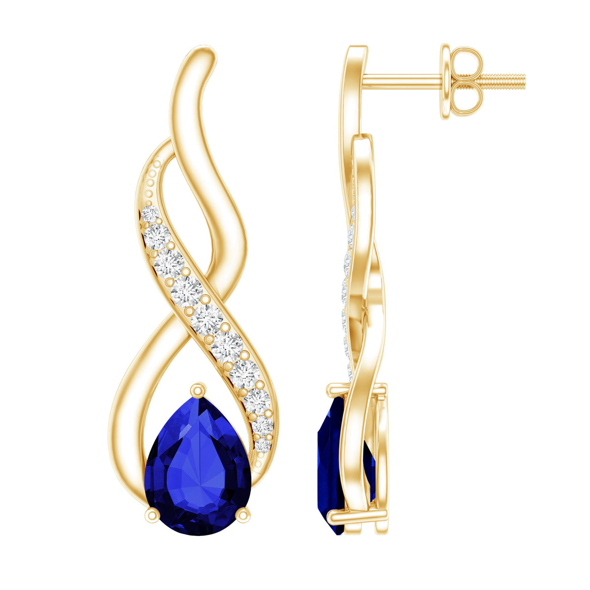 Lab Grown Blue Sapphire Infinity Drop Earrings with Diamond