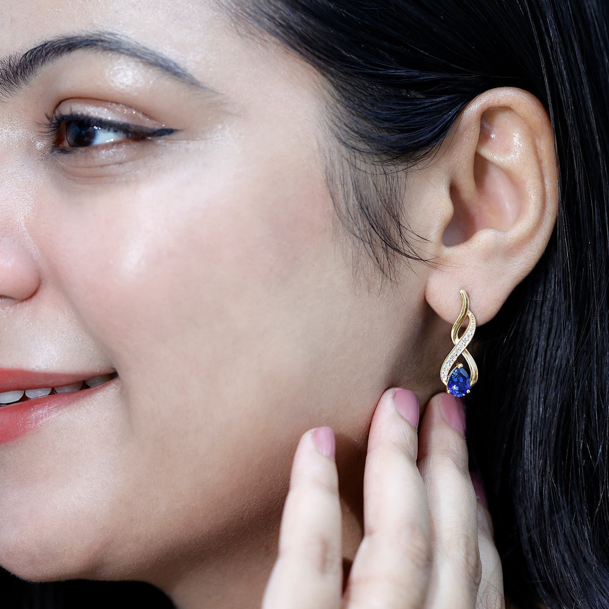 Lab Grown Blue Sapphire Infinity Drop Earrings with Diamond