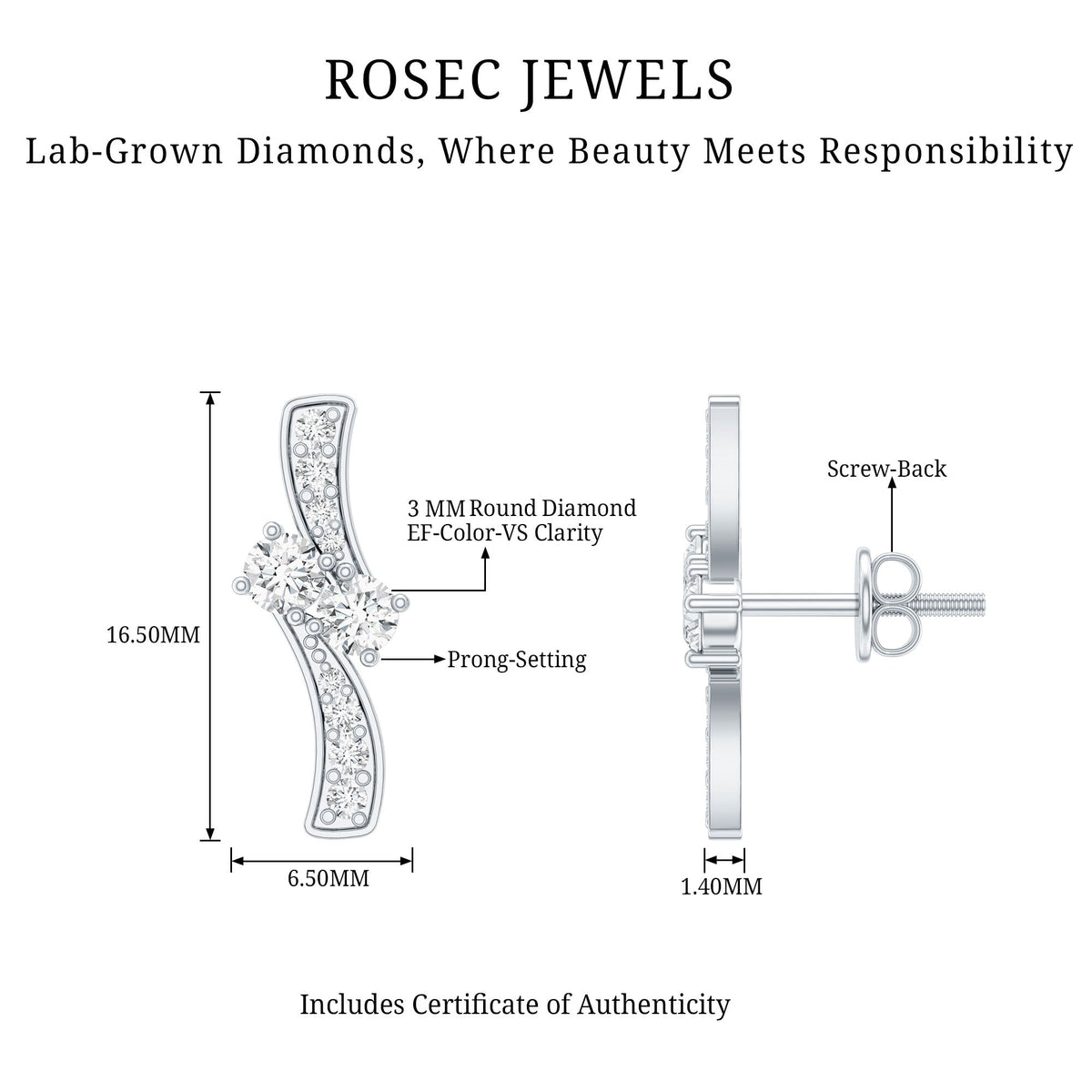 Lab Grown Diamond Two Stone Stud Earrings With Screw Back