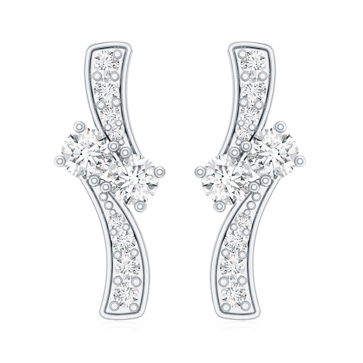 Lab Grown Diamond Two Stone Stud Earrings With Screw Back