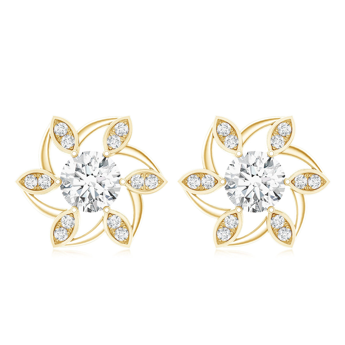 Certified Lab Grown Diamond Flower Stud Earrings With Screw Back
