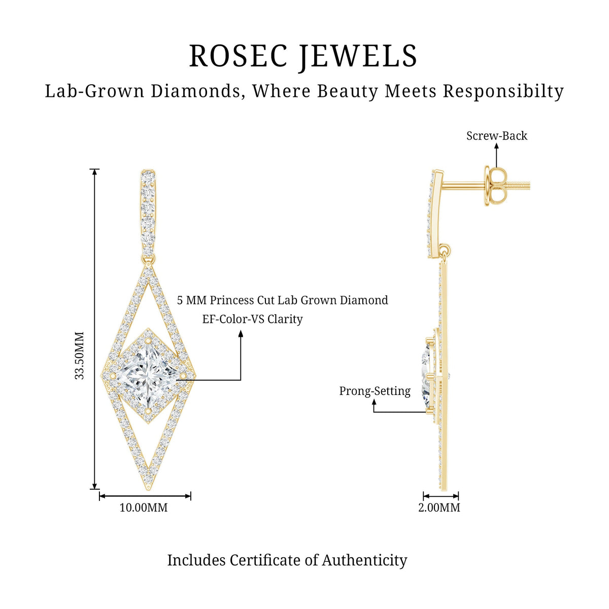Certified Lab Grown Wedding Dangle Earrings