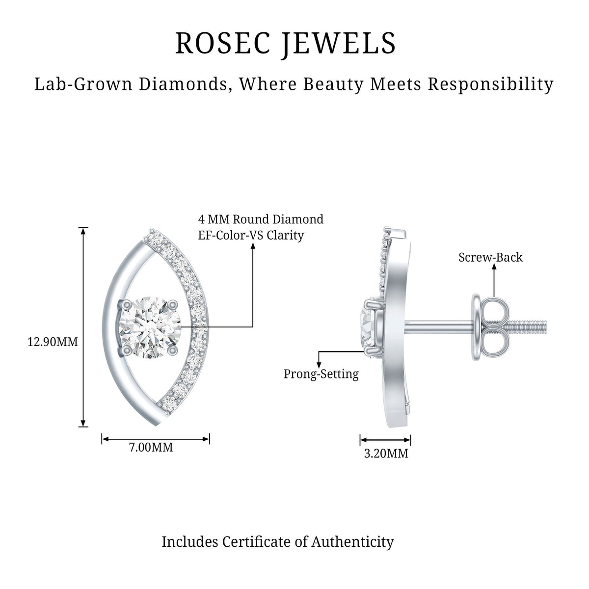 Certified Lab Grown Diamond Minimalist Stud Earrings