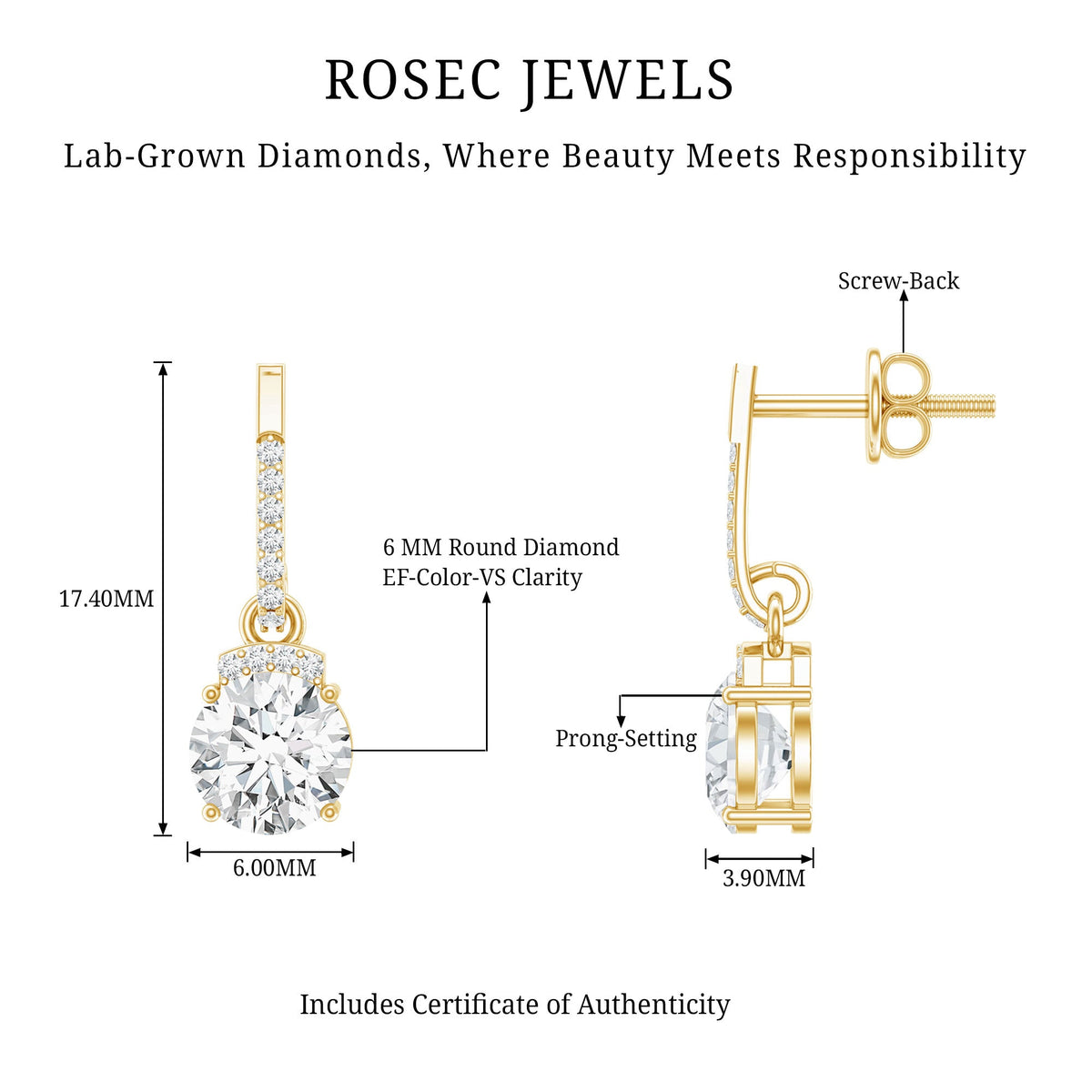 Certified Lab Grown Diamond Bridal Drop Earrings