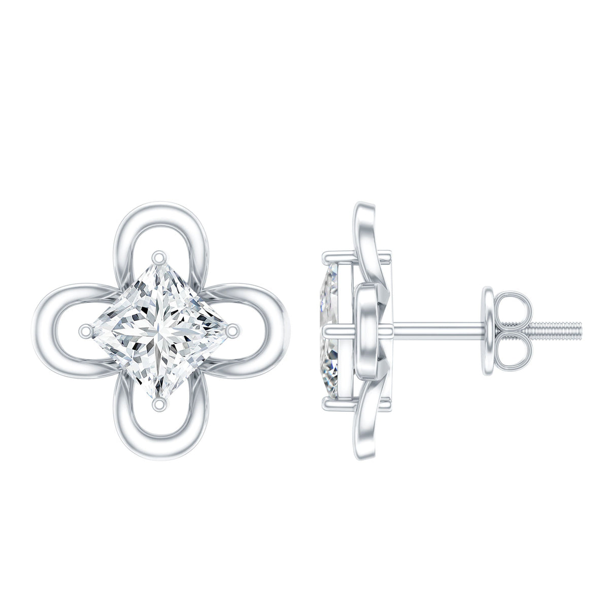 Cute Lab Diamond Flower Stud Earrings