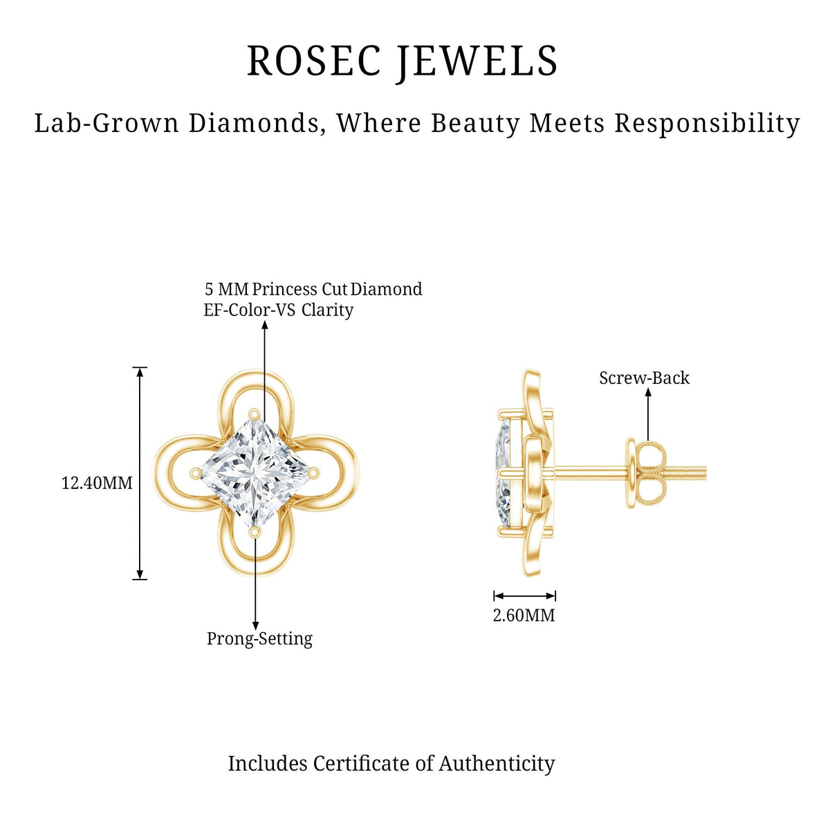Cute Lab Diamond Flower Stud Earrings