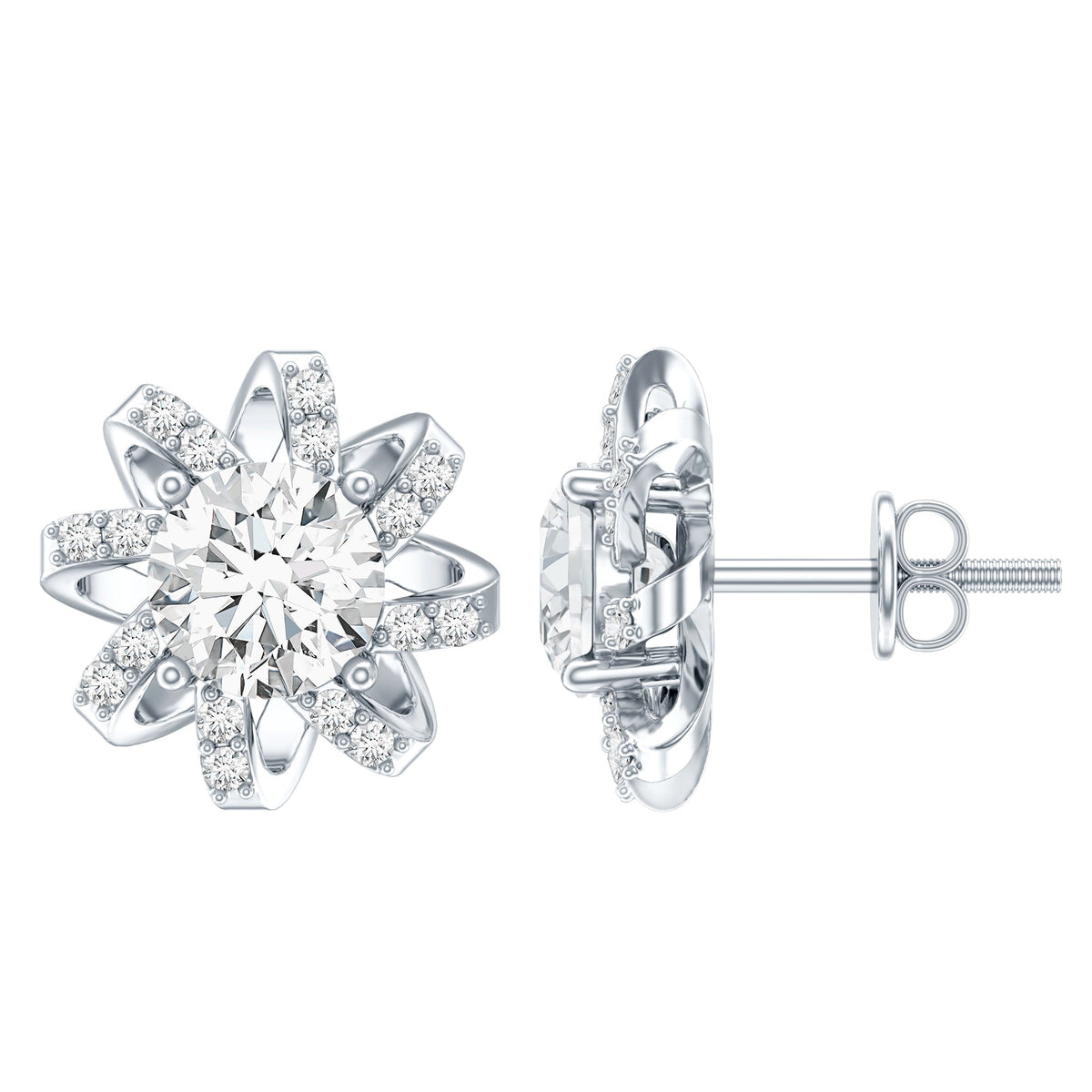 Lab Grown Diamond Round Solitaire Stud Earrings with Screw Back