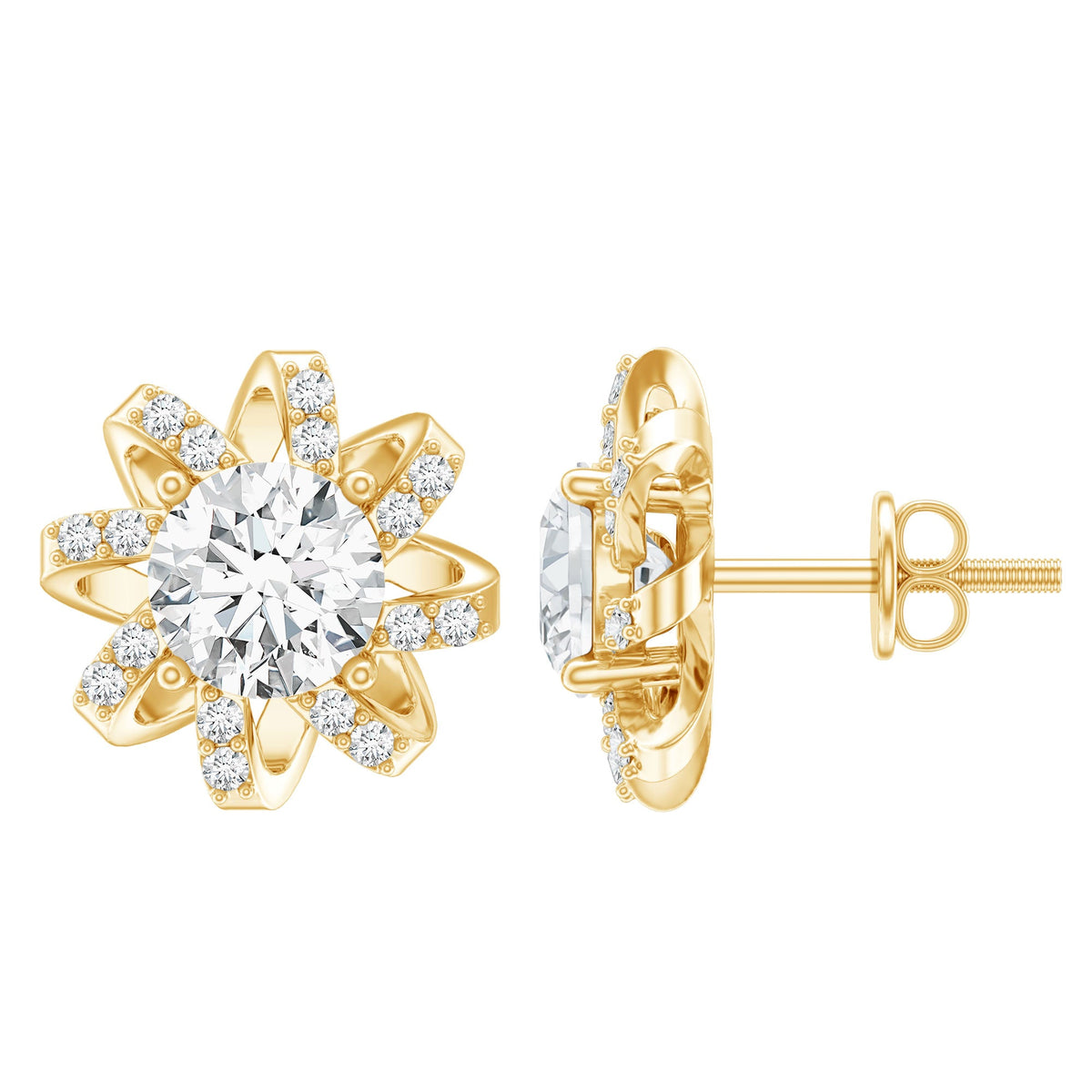 Lab Grown Diamond Round Solitaire Stud Earrings with Screw Back