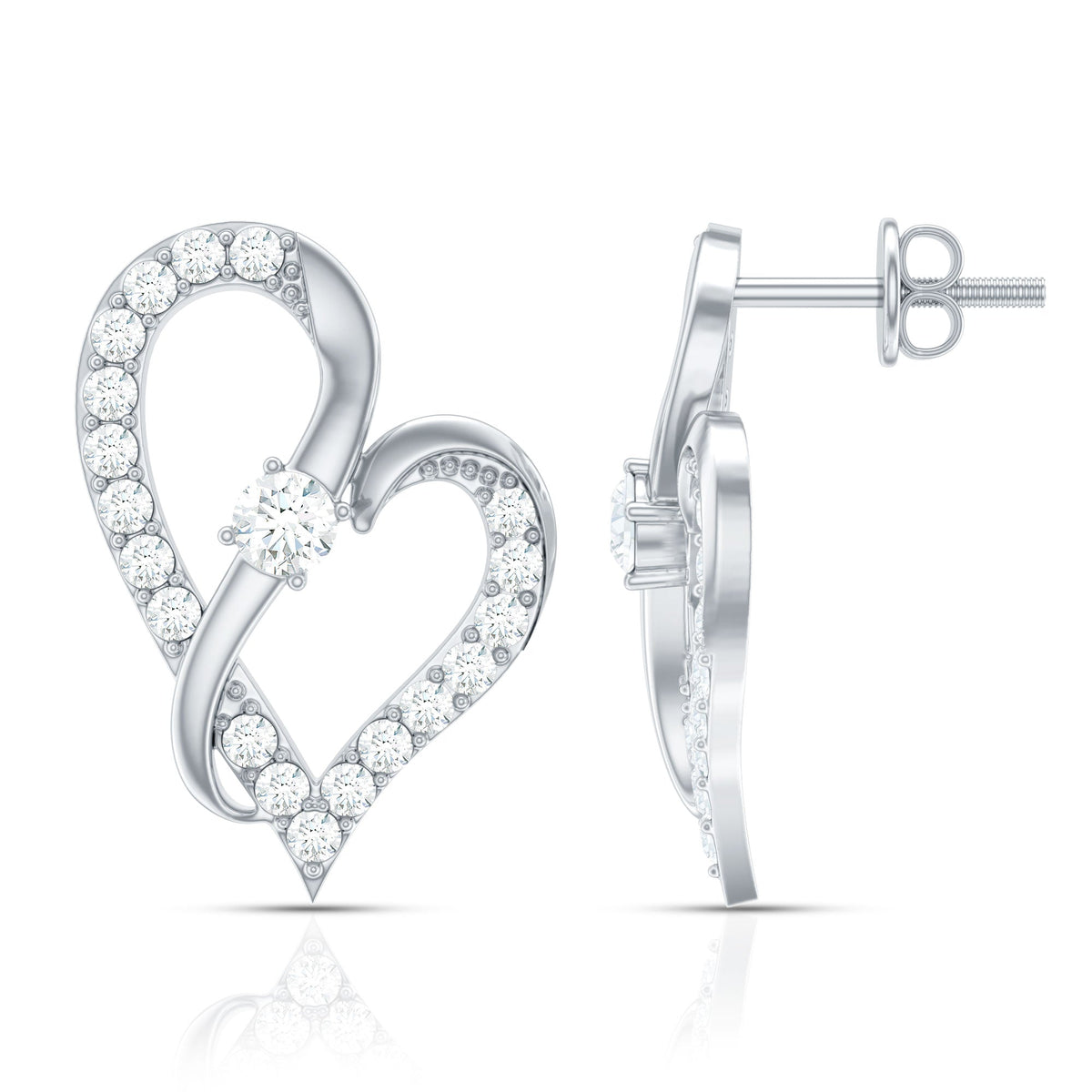 Lab Grown Diamond Heart Stud Earrings with Screw Back