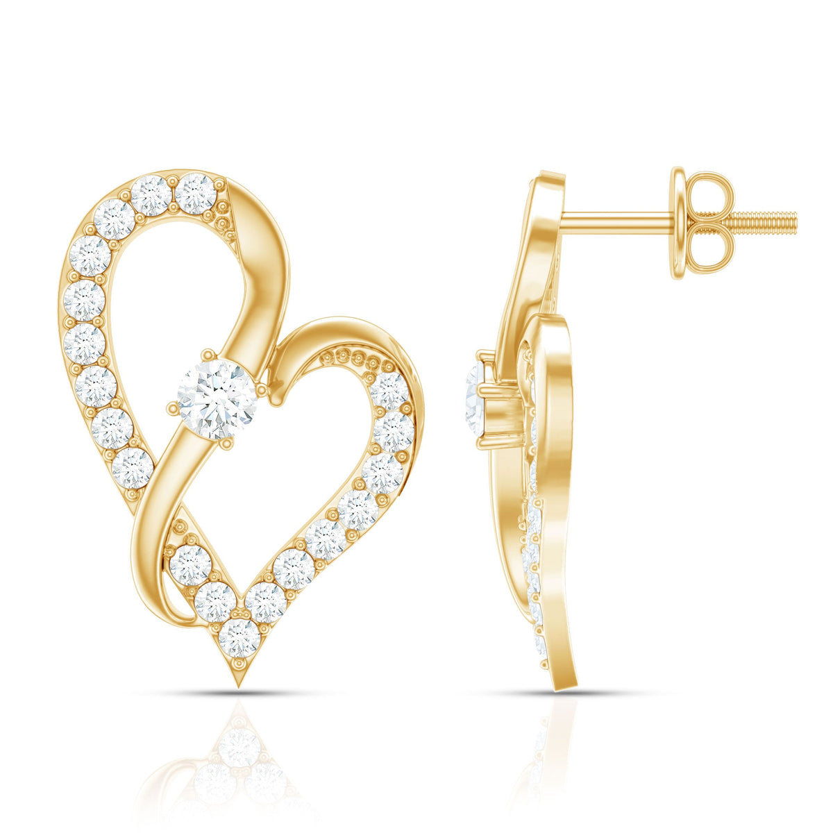 Lab Grown Diamond Heart Stud Earrings with Screw Back
