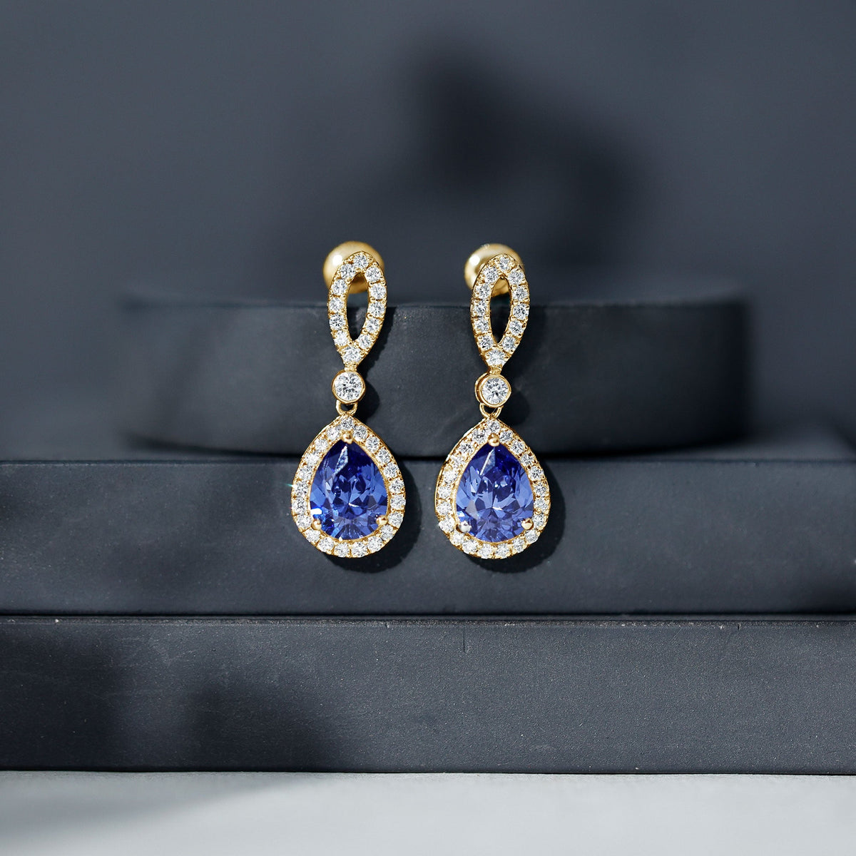 Designer Lab Grown Sapphire Drop Earrings with Diamond