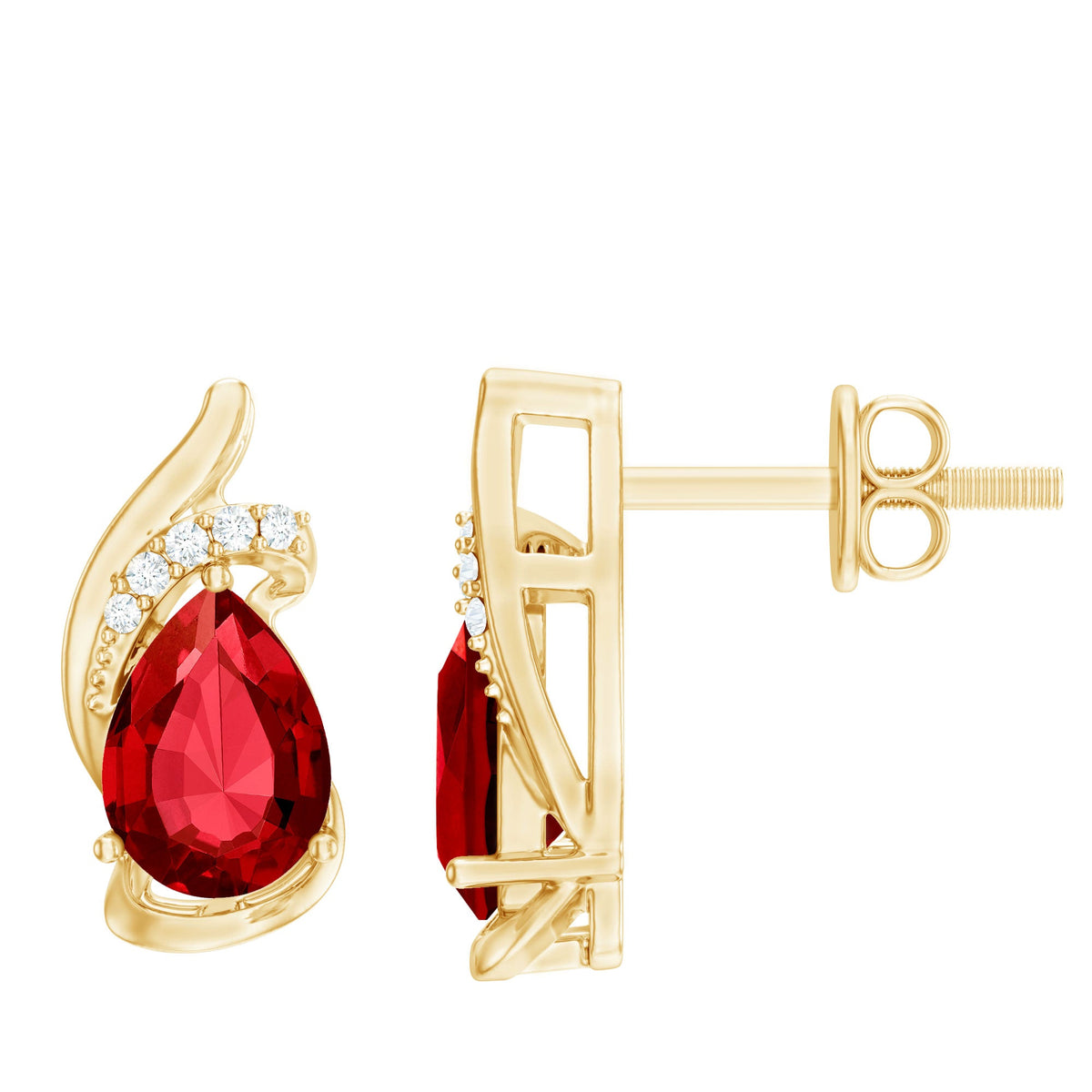 Lab Created Ruby Teardrop Stud Earrings with Diamond Accent