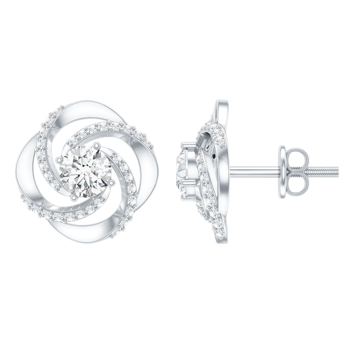 Certified Lab 0.9 Carat Round Diamond Swirl Stud Earrings