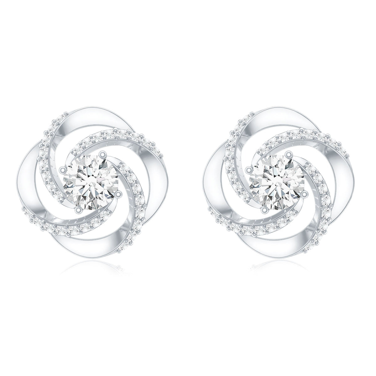 Certified Lab 0.9 Carat Round Diamond Swirl Stud Earrings