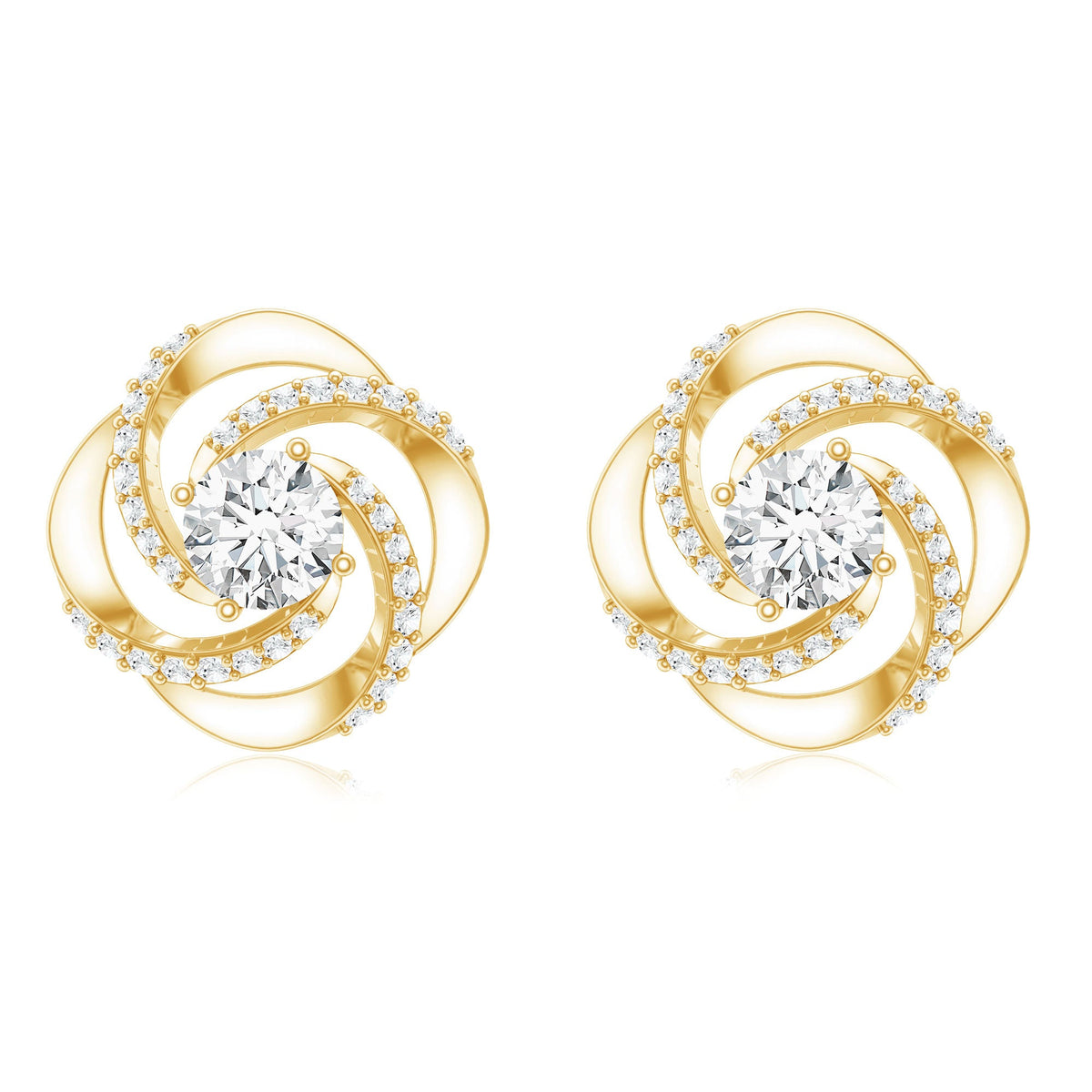 Certified Lab 0.9 Carat Round Diamond Swirl Stud Earrings