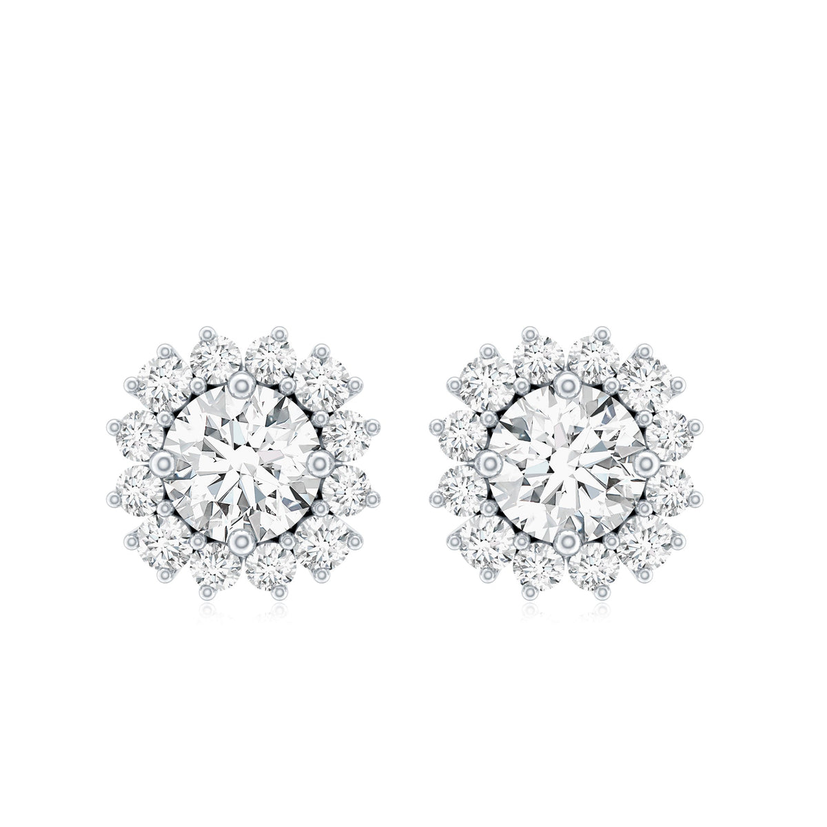 Certified 0.9 Carat Round Lab Grown Diamond Halo Stud Earrings