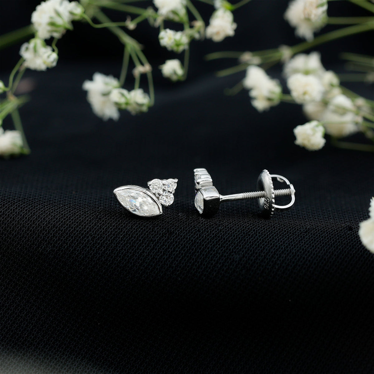 Bezel Set Lab Marquise Diamond Stud Earrings