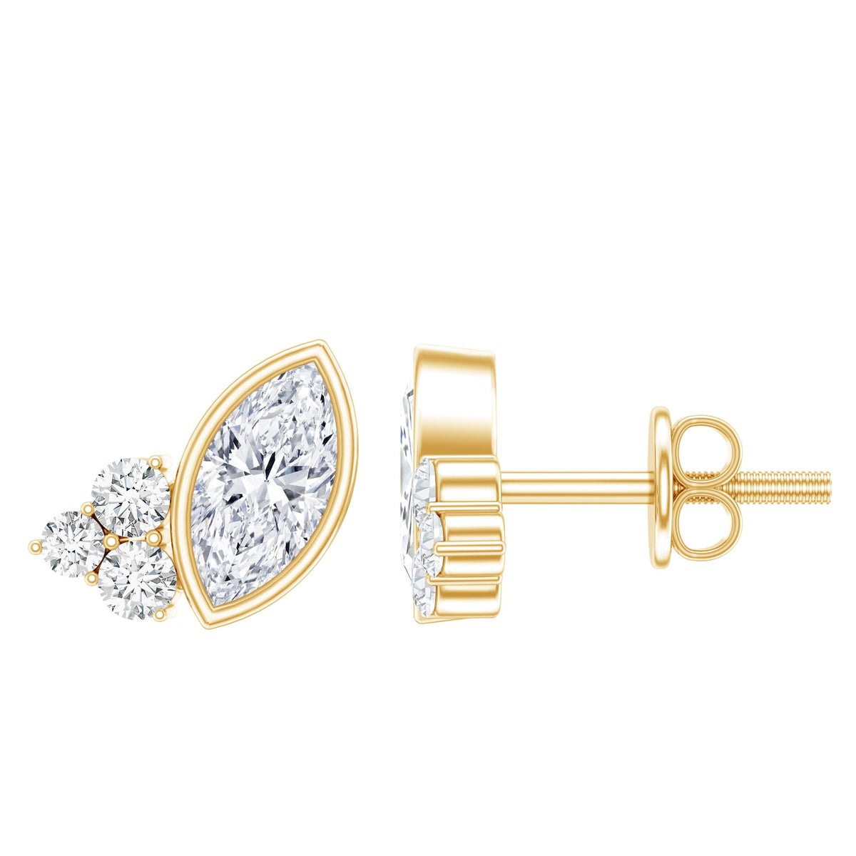 Bezel Set Lab Marquise Diamond Stud Earrings