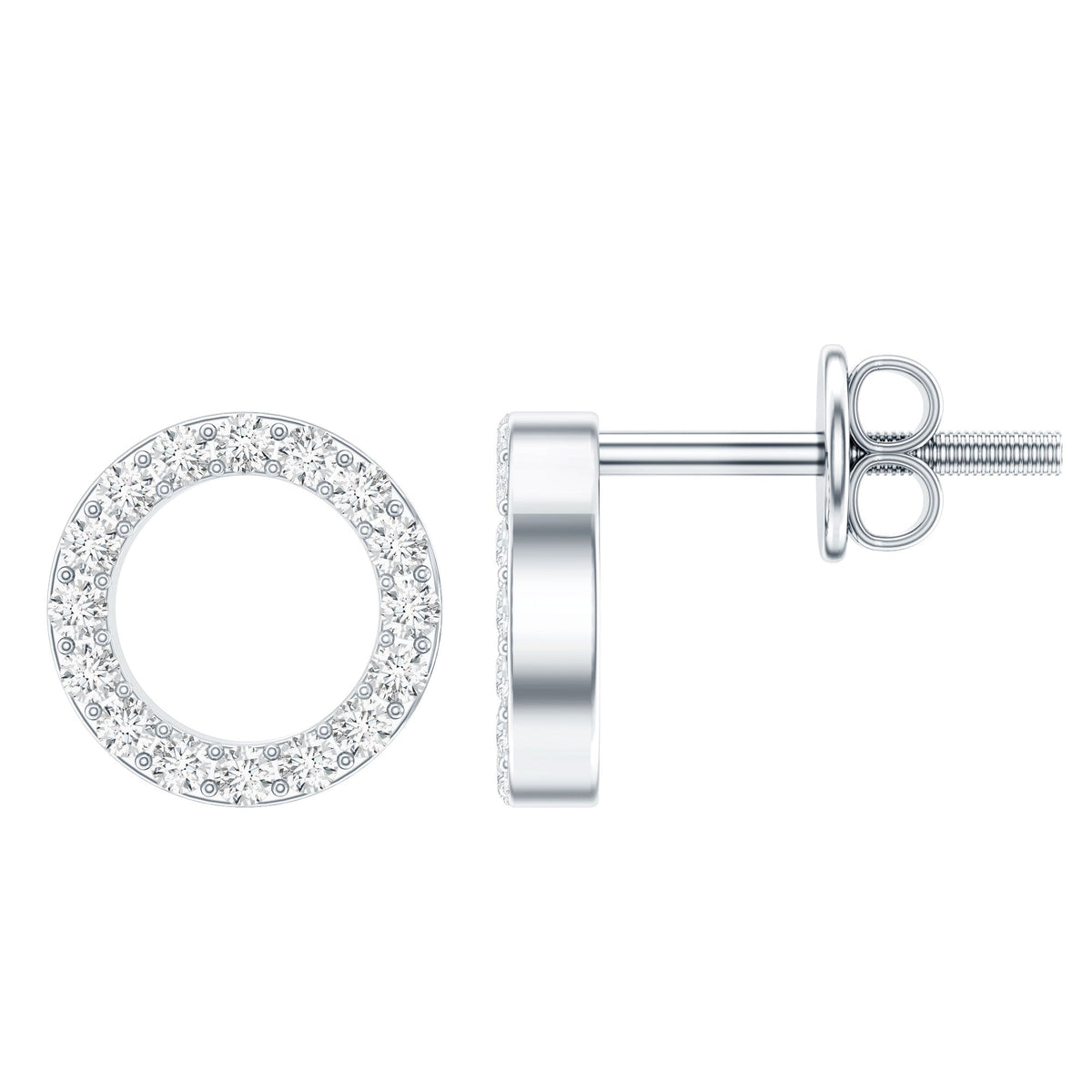 Lab Grown Diamond Circle Stud Earrings With Screw Back