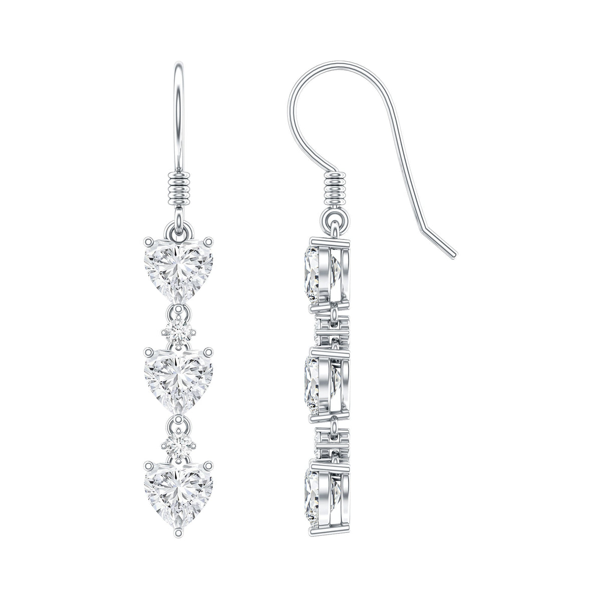 Certified Lab Heart Shaped Diamond Fish Hook Dangle Earrings