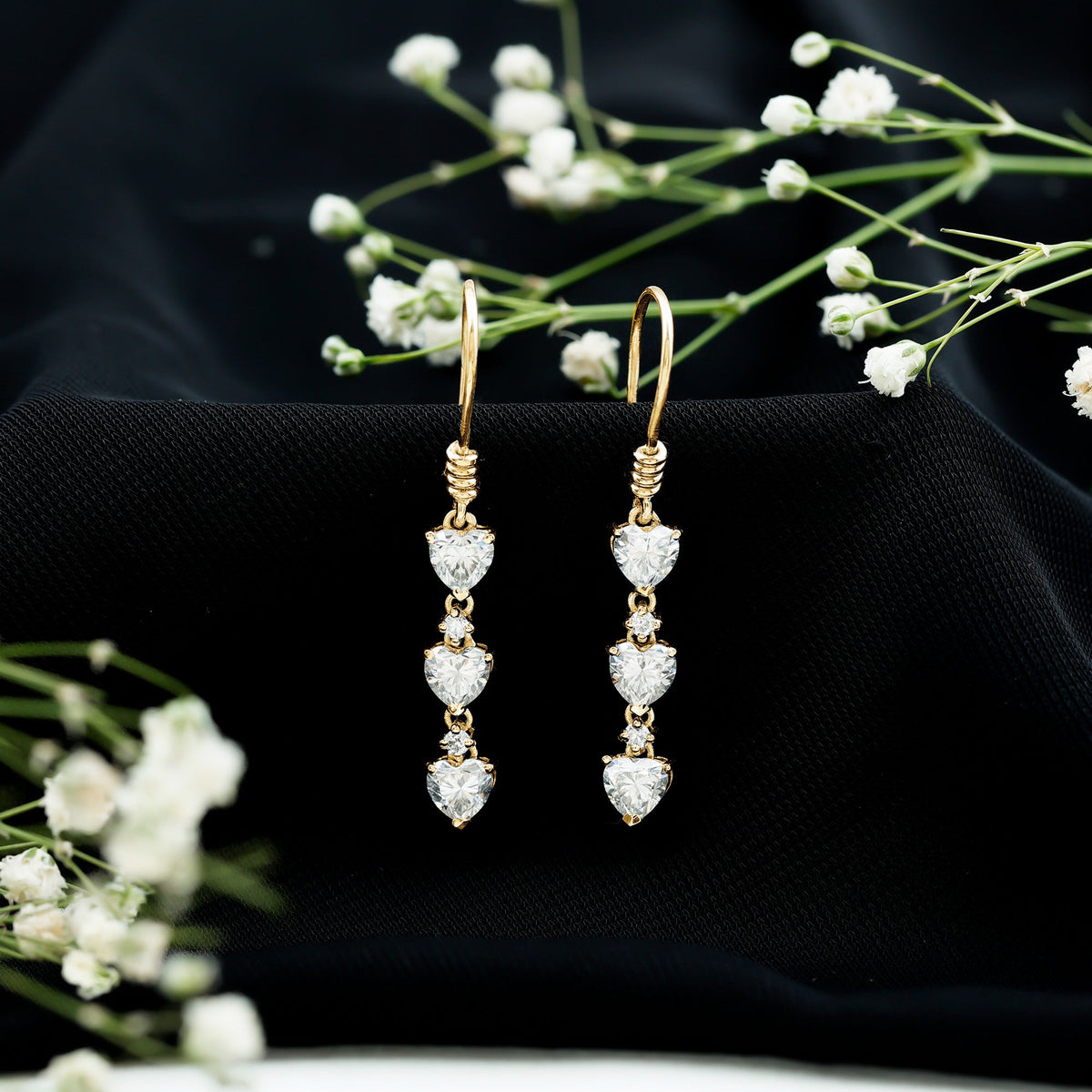 Certified Lab Heart Shaped Diamond Fish Hook Dangle Earrings
