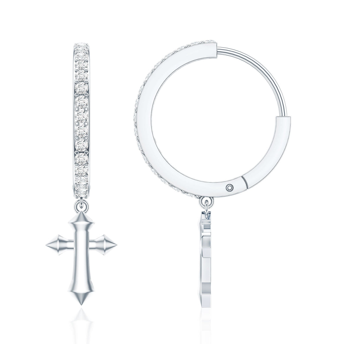 Certified Diamond Cross Drop Hoop Earrings