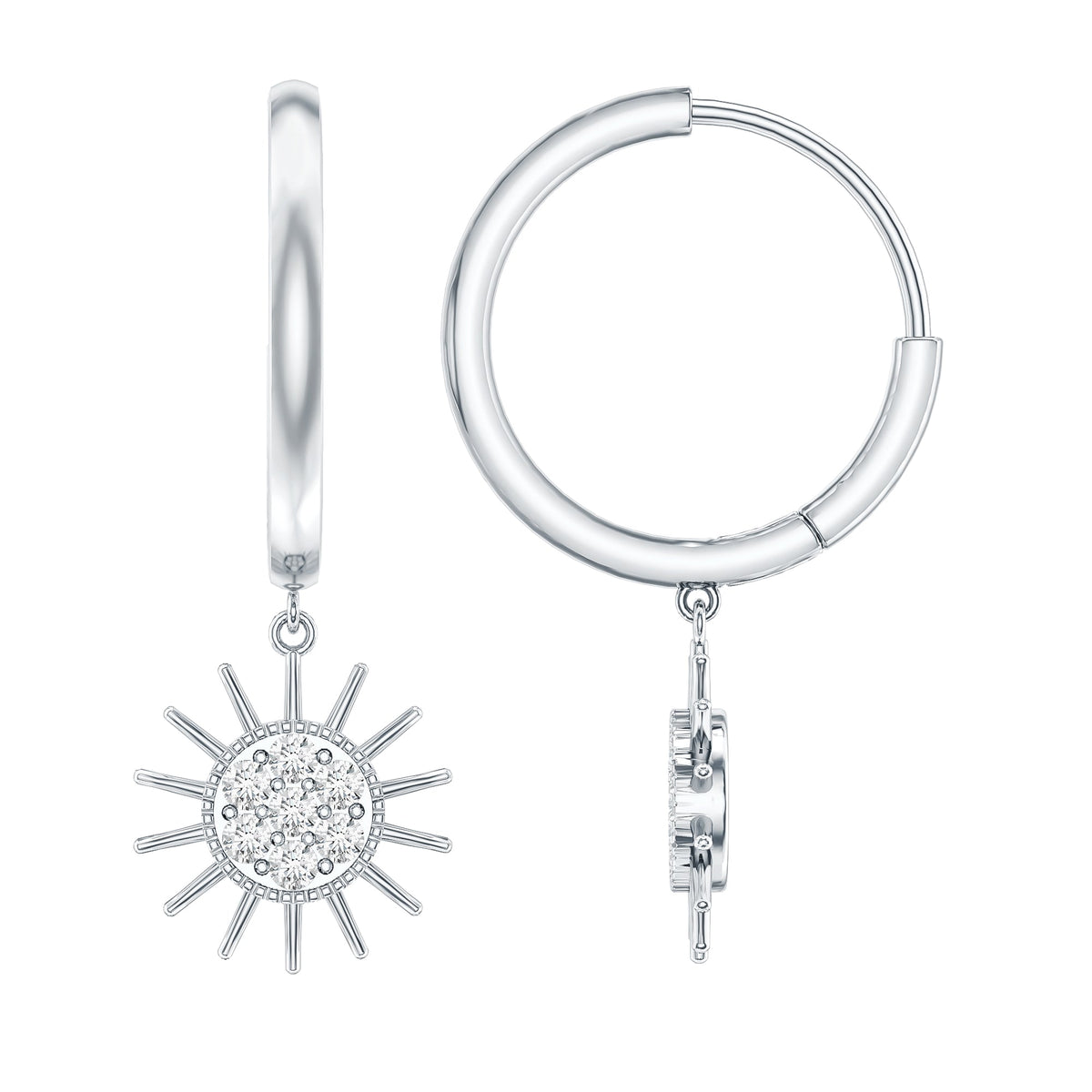 Certified Diamond Sunburst Hoop Earrings