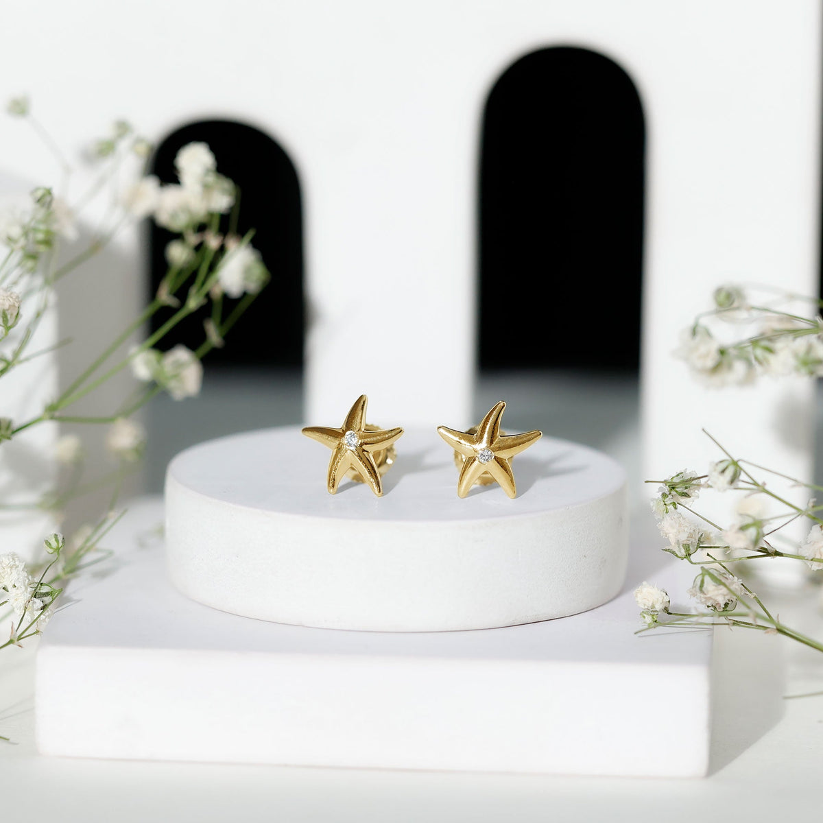Diamond Starfish Stud Earrings for Women