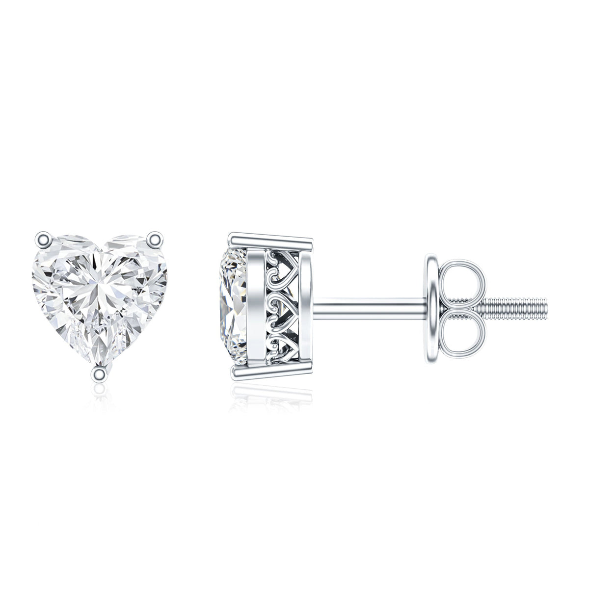 Certified Real Diamond Heart Shaped Earrings with Screw Back