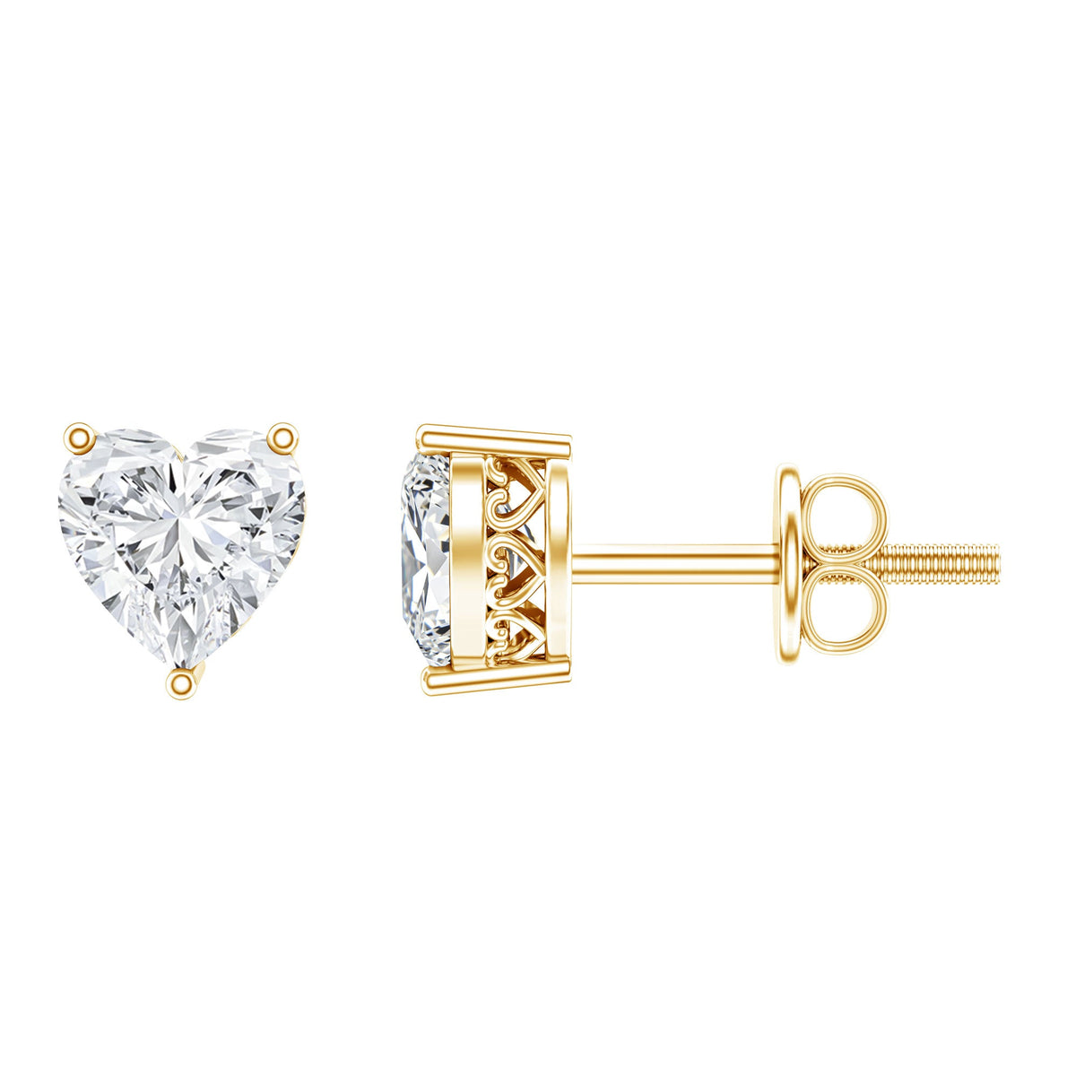 Certified Real Diamond Heart Shaped Earrings with Screw Back